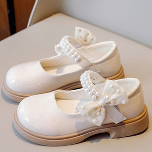 女童小皮鞋夏季2024新款女孩白色蝴蝶结配裙子公主鞋软底洋气单鞋