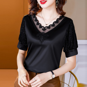 v领女半袖真丝