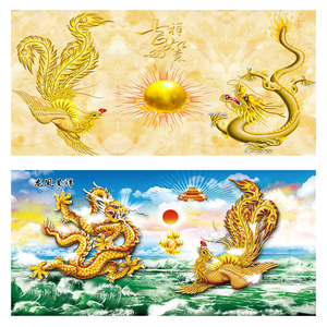 龙凤戏珠金凤凰挂画客厅玄关粘贴壁画百鸟朝凤龙凤呈祥喷绘装饰画