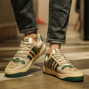 欧洲站脏脏鞋男透气情侣板鞋真皮条纹休闲鞋网红复古做旧小脏鞋女