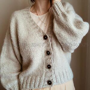 21034盖比女士开衫毛衣图解 棒针编织翻译图解中文纯文字说明解