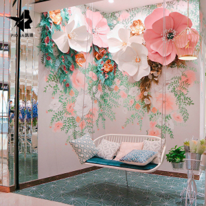 春季纸花背景墙装饰网红橱窗花墙店铺开业背景布置大型手工纸艺花