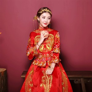 结婚古装礼服新娘裙摆矮个子中式夏女夏显的中裙裙祺袍少女休闲式