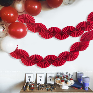 生日周岁新年拉旗婚房装饰节日派对装饰道具红色扇形折纸扇拉花