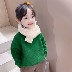儿童时尚加厚纯色毛衣2021冬季新女小童插肩袖套头打底衫毛线上衣