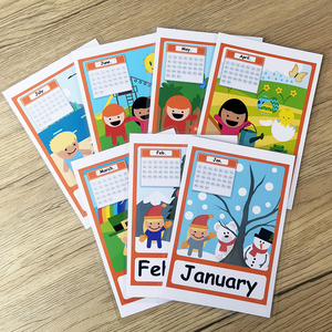 英语12月份months卡片星期日期卡塑封英文教师转盘教具幼儿园装饰