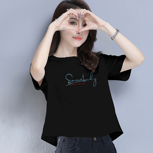 短款短袖t恤女装宽松夏季设计感小众纯棉高腰黑色小个子洋气上衣