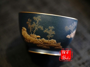 询价紫砂名家莲生夏学良全手工制作泥彩绘嵌纯金主人杯金杯超律石