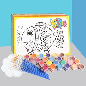 儿童填色画水彩画颜料画涂鸦油画套装diy手工幼儿园画画涂色画卡