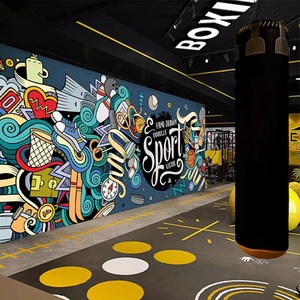 涂鸦墙纸个性体育篮球羽毛球馆装修喷绘少儿体适能运动健身房壁纸