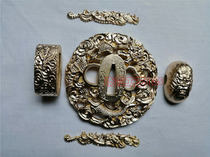 纯铜刀镡日本武士刀配件护手盘 龙刀镡 目贯 缘头 柄头黄铜工艺品