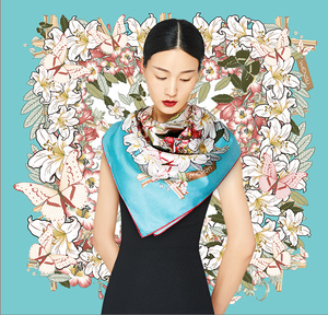 万事利丝巾女真丝桑蚕丝披肩围巾大方巾g20峰会丝绸丝巾 花境绕蝶
