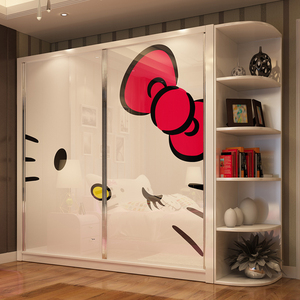 现代简约推拉门衣柜卡通儿童男女孩木质可爱组合卧室整体烤漆2门