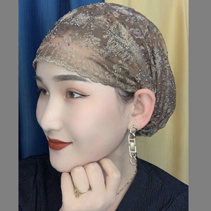 夏季短发留长发过渡期神器时尚妈妈款回族头巾薄蕾丝包头帽遮白发