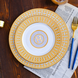 欧式骨瓷陶瓷网红牛排盘西餐盘北欧家用奢华餐具套装盘子摆盘平盘