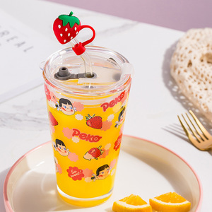 不二家日式牛奶玻璃吸管杯ins风带刻度可爱果汁饮料杯子高颜值