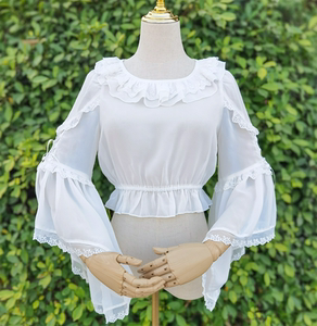 lolita姬袖圆领内搭洛丽塔lo裙长袖雪纺jsk喇叭袖内衬