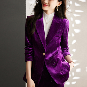 金丝绒西装外套女秋冬时尚洋气高端气质名媛灯芯绒西服套装1人付款