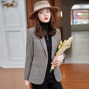韩版格纹西装外套女春秋冬2021新款高级感千鸟格子西服女上衣修身