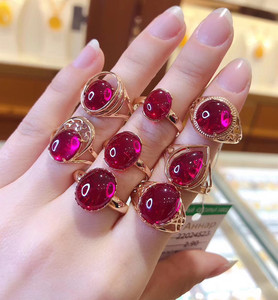 俄罗斯代购红宝石戒指585紫金镶红宝石天然红宝石多种款式