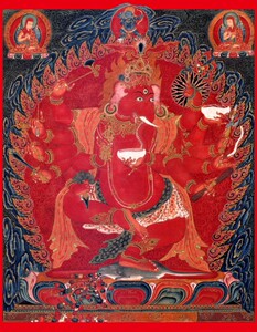 结缘佛像画像密宗护法红象鼻财神图佛像唐卡挂画象鼻天红象头