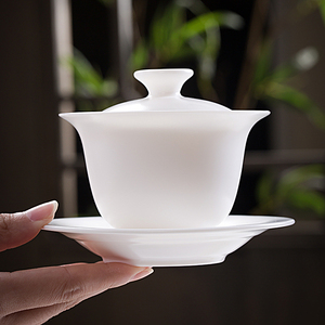 手工白瓷盖碗茶杯陶瓷薄胎泡茶碗三才碗功夫茶具家用大号纯白茶碗