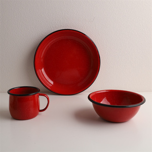 印象搪瓷 出口美国 红色冰花搪瓷深盘烤盘意大利面盘沙拉酸奶碗