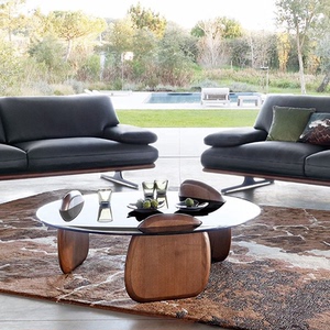 法国罗奇堡roche bobois茶几意式极简shark鲨鱼圆形玻璃北欧茶几