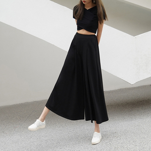 阔腿裤女黑色裙裤2019新款裤裙韩版春夏季九分宽松长款高腰大脚裤