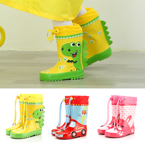 儿童雨鞋橡胶男童女童卡通汽车恐龙收口防滑高筒加棉宝宝水鞋雨靴