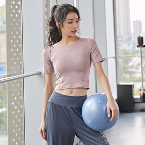 dcw紧身运动上衣女性感露脐显瘦健身衣T恤跑步装备训练瑜伽服短袖