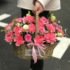 教师节妇女节粉色康乃馨花篮送长沙专人送老婆女神母亲节礼物