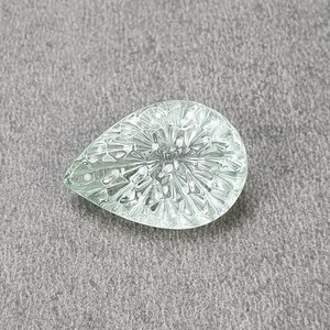 翻箱猫® 海蓝宝石11.0ct天然淡绿色水滴形雕刻菠萝花纹裸石 X046