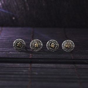 925纯银 六字真言耳钉男女复古风银饰泰银宫廷佛梵文种子字圆形