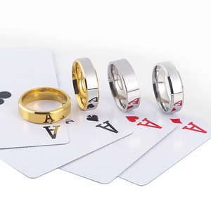 欧美扑克牌魔术道具镜面素圈高清反光钛钢戒指亮面看牌不锈钢指环