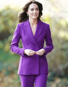 凯特王妃同款紫色西装套装欧美女名媛秋修身正式双排扣小脚九分裤