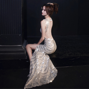 0016人付款淘宝黑色连衣裙高级感包臀长裙生日礼服三醋酸露背开叉性感