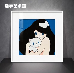 天野健签名版画 潮流装饰画潮画日本当代艺术挂画 venus with cat