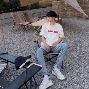 男生短袖2022新款潮流洋气时尚超火ins痞帅t恤网红螺纹领潮牌衣服