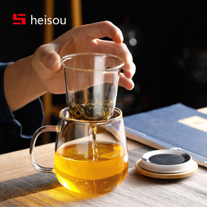 加厚玻璃杯三件套耐热茶水分离泡茶杯水杯家用茶杯个人专用杯子