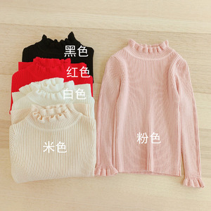 JAMIYA韩国版品牌儿童荷叶领打底衫女童棉线黑白色打底毛衣针织
