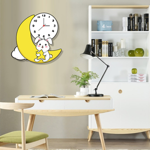 月亮兔卡通创意静音客厅卧室儿童房幼儿园钟表挂钟可爱时尚装饰表