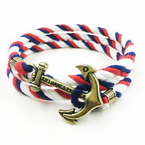 海军风男女情侣棉绳带字母欧美时尚潮流新款手工编织手绳船锚手链