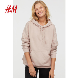 h&m女装秋款宽松纯色长袖保暖连帽卫衣上衣hm0456163