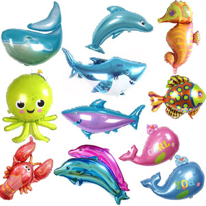 铝膜气球卡通海洋动物气球海豚生日派对装饰气球大鲨鱼八爪鱼龙虾