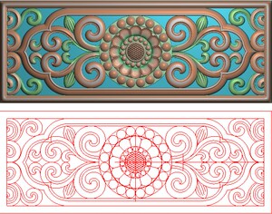 镂空洋花小横板精雕图灰度图挡板浮雕藏式火盆桌围板通花356x134