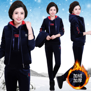 秋冬女装加厚运动套装女中年大码双面绒休闲运动服冬季保暖运动装