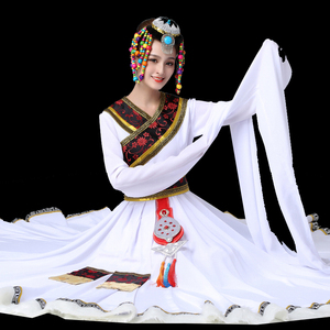 水袖藏族舞蹈演出服装女广场舞套装裙新款长裙成人中国少数民族风