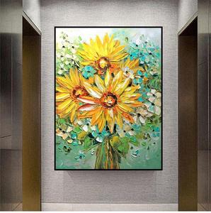 向日葵油画室内画壁画玄关过道手绘装饰餐客厅沙发背景墙轻奢立体