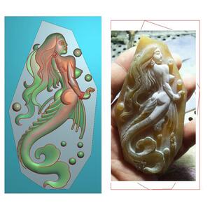 随形美人鱼人物深雕玉雕立体挂件玉石牌子电脑精雕图浮雕灰度雕刻